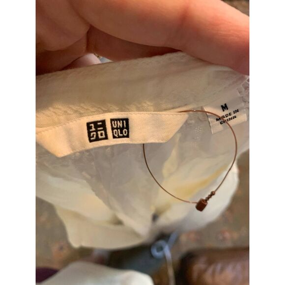 UNIQLO White 3/4 Sleeve Relaxed Button Down Shirt Midi Dress, NWOT, M - Picture 2 of 5
